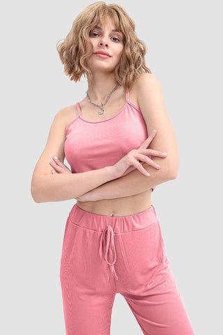 Sonicelife-Crop Cami Knit Top & Drawstring Waist Pants