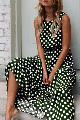 Sonicelife-Fashion Street Polka Dot Patchwork O Neck A Line Dresses(5 Colors)