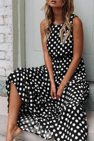 Sonicelife-Fashion Street Polka Dot Patchwork O Neck A Line Dresses(5 Colors)