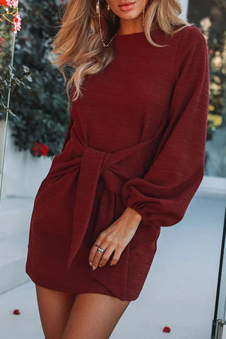 Sonicelife hoco dresses-Fashion Casual Solid Patchwork O Neck A Line Dresses(5 Colors)