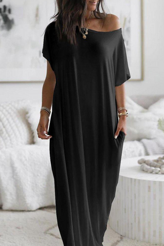 Sonicelife-Casual Solid Pocket Slit O Neck Dresses