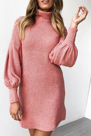 Sonicelife hoco dresses-Casual Solid Patchwork Half A Turtleneck Straight Dresses