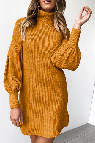 Sonicelife hoco dresses-Casual Solid Patchwork Half A Turtleneck Straight Dresses