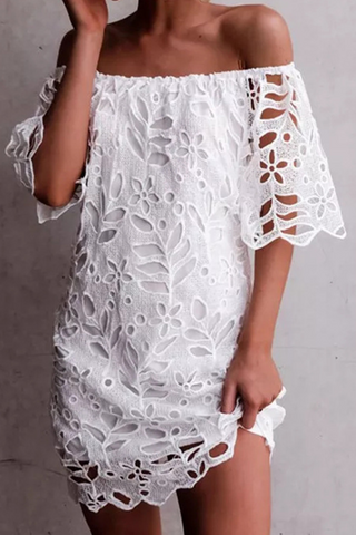 Sonicelife-Elegant Solid Lace Hollowed Out Off the Shoulder Dresses