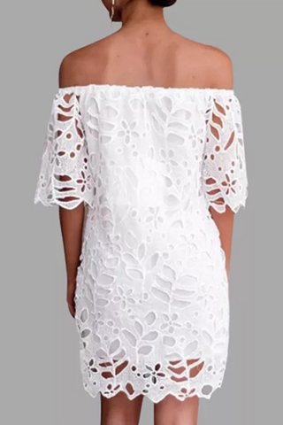 Sonicelife-Elegant Solid Lace Hollowed Out Off the Shoulder Dresses