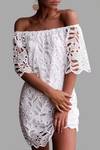 Sonicelife-Elegant Solid Lace Hollowed Out Off the Shoulder Dresses