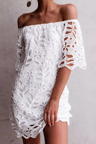 Sonicelife-Elegant Solid Lace Hollowed Out Off the Shoulder Dresses