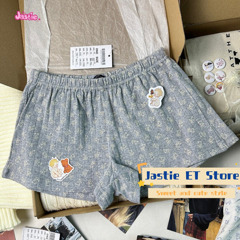 Sonicelife Cute Teddy Bear Print Lace Lace Suspender Casual Sweet Women's Tank Top Loose Elastic Waist Shorts Sets For Women 2 Pieces 2025