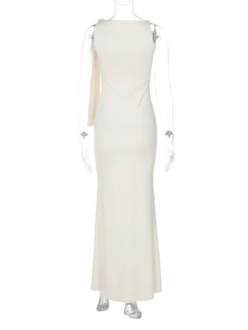 Sonicelife New Elegant Lace Up White Long Dress Lady Summer Sleeveless Round Neck Bodycon Maxi Dresses 2025 Summer Lady Holiday Club Robes