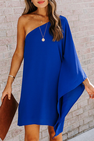 Sonicelife hoco dresses-Casual Solid Patchwork One Shoulder Straight Dresses(9 Colors)