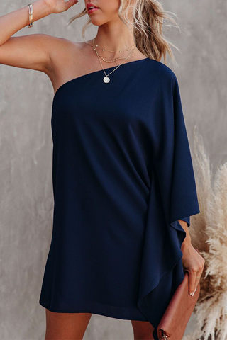 Sonicelife hoco dresses-Casual Solid Patchwork One Shoulder Straight Dresses(9 Colors)
