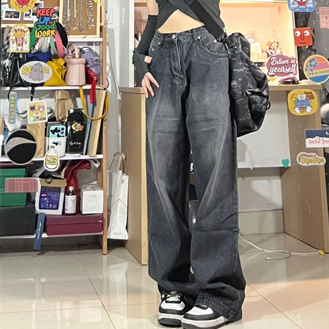 Sonicelife Vintage Black Wash Boyfriend Jeans