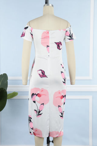 Sonicelife-Sweet Elegant Floral Not Positioning Printed Patchwork Off the Shoulder A Line Dresses(5 Colors)