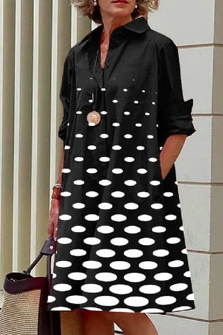 Sonicelife-Casual Print Polka Dot Patchwork Buckle Turndown Collar Shirt Dress Dresses(15 Colors)