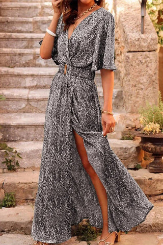 Sonicelife-Bohemian College Floral Patchwork With Belt V Neck Waist Skirt Dresses(5 Colors)