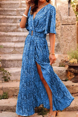 Sonicelife-Bohemian College Floral Patchwork With Belt V Neck Waist Skirt Dresses(5 Colors)