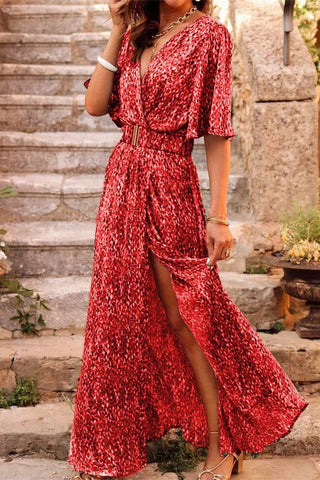 Sonicelife-Bohemian College Floral Patchwork With Belt V Neck Waist Skirt Dresses(5 Colors)