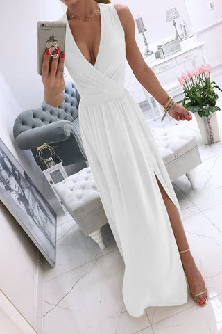 Sonicelife-Sexy Simplicity Solid Slit V Neck Princess Dresses