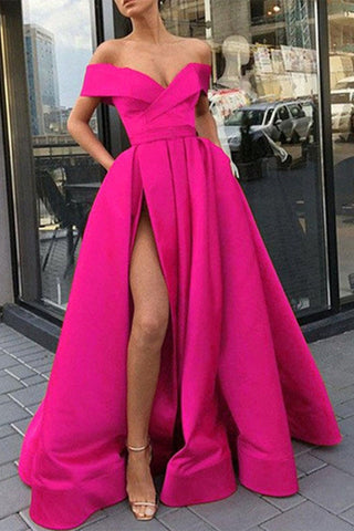 Sonicelife Elegant Formal Solid Slit V Neck Evening Dress Dresses