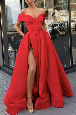 Sonicelife Elegant Formal Solid Slit V Neck Evening Dress Dresses