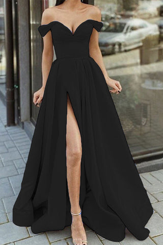 Sonicelife Elegant Formal Solid Slit V Neck Evening Dress Dresses