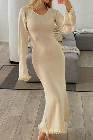 Sonicelife-Casual Solid Backless Stringy Selvedge O Neck Long Sleeve Dresses(3 Colors)