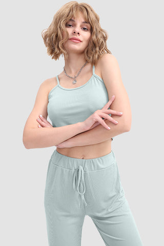 Sonicelife-Crop Cami Knit Top & Drawstring Waist Pants