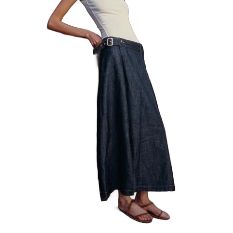 Sonicelife Women's Denim Skirt with Front Slit Waistband Decoration Versatile Half Length Skirt for Commuting Temperament New