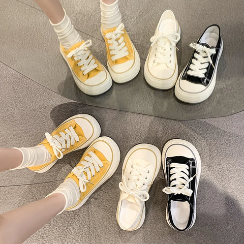Sonicelife Spring/Summer New Fashion Korean Edition Simple and Versatile Board Shoes for Women Wearing Casual Ugly Cute Big Head Canva