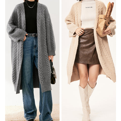 Sonicelife Outerwear Winter Fall Loose Thickened Warm Long Cardigan Coat Streetwear Coat Solid Long Sleeve Knit Sweater Coat Rib