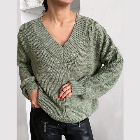 Black Friday Sonicelife Casual Knitted V-neck Sweaters Women Vintage Loose Solid Thin Pullover Sweater Female Autumn Soft Chic Daily Street Outwear