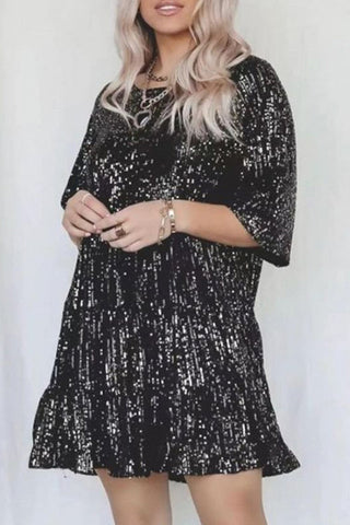 Sonicelife-Casual Solid Sequins Sequined O Neck A Line Dresses(9 Colors)