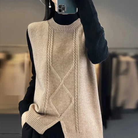 christmas outfit Sonicelife Spring Autumn New Pullover Knitting Sweater Vest Women's Cashmere Sleeveless Sweater Waistcoat Ladies Jumper Fashionable Tops