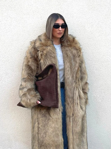 christmas outfit Sonicelife Fashion Oversized Lapel Collar Faux Fur Long Coat For Women Chic Long Sleeve Thick Warm Fluffy Jacket 2025 Lady High Streetwear