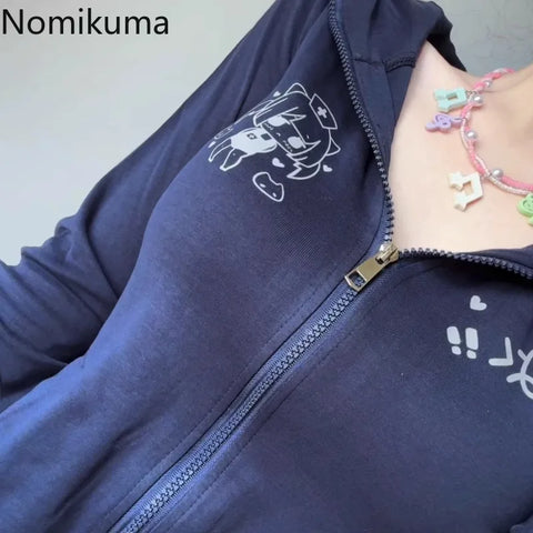 Sonicelife Japanese Hoodies 2025 Women Clothing Y2k Tops Cat's Ears Hooded Long Sleeve Coat Ropa Mujer Casual Fashion Anime Sweatshirts
