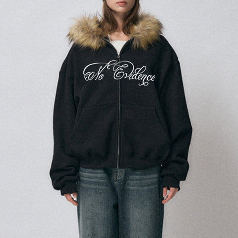 Sonicelife Hip Hop Punk Grunge Gothic Aesthetic Print Women Men Hoodies Y2K Harajuku Emo Girls Casual Fur Collar Sweatshirt Chic Streetwear