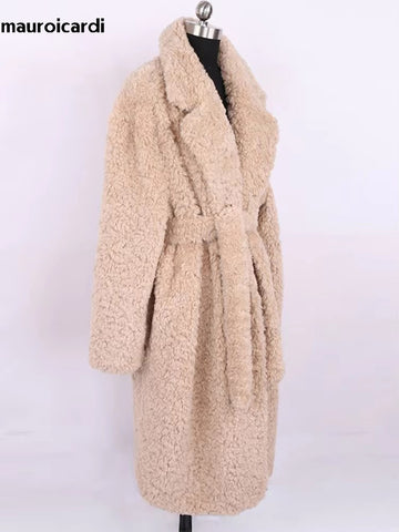 christmas outfit Sonicelife Spring Winter Long Oversized Thick Warm Soft Fuzzy Fluffy Faux Fur Coat Women with Sashes Loose Furry Overcoat 2025