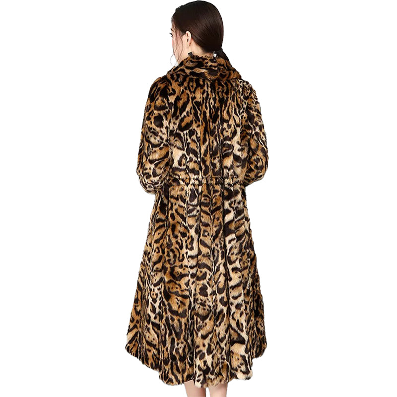 christmas outfit Sonicelife Winter Long Warm Thick Fluffy Colorful Leopard Print Faux Fur Coat Women Drawstring Waist Luxury Furry Overcoat 2025