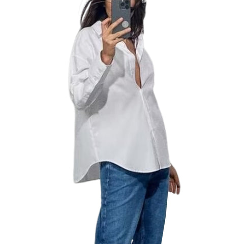 Sonicelife Women's Cotton Long Sleeved Shirt Single Breasted Solid Stripe Casual Oxford New