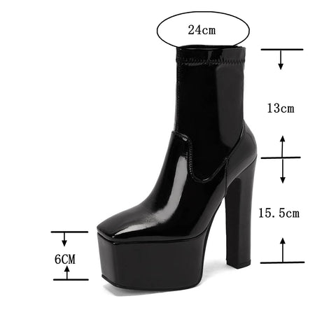 thanksgiving outfit Sonicelife Ladies Mid Calf Boots Stretchy 13cm Toe High Heel 15.5cm Platform Hill 6cm Slip On Big Size 43 Party