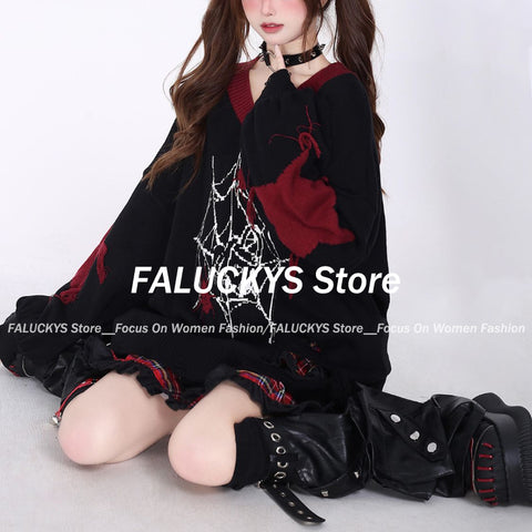 Sonicelife Autumn Y2k Gothic Sweater Women Harajuku Vintage Punk Long Sleeve Knitted Pullover Grunge Fashion Streetwear Oversize Sweaters