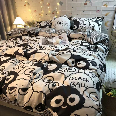 Sonicelife Cute Bear Bedding Set No Filler Ins Korean Style Duvet Cover Pillowcase 2024 New Single Full Size Kids Adult Soft Bed Linen