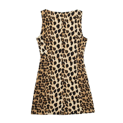 thanksgiving outfit Sonicelife 2024 Spring Summer Women LEOPARD Sexy Dresses Fashion Nightclub O Neck Slim Sleeveless Print Elegant Ladies Mini Dresses