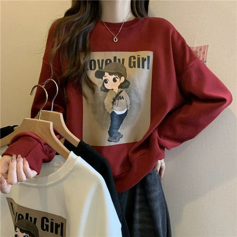 christmas outfit Sonicelife Early autumn and winter sweatshirt women's trendy winter plus velvet thickened student oversize loose drape feeling lazy style