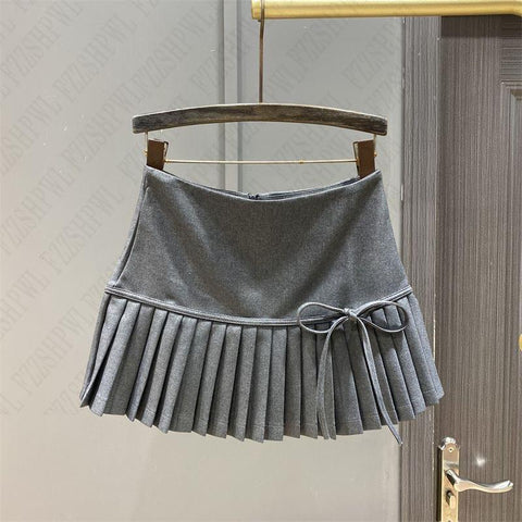 Sonicelife Bow Pleated skirt Y2K Women Mini Skirts Aesthetic Cute Female Fashion Bottoms Vintage emo Preppy American Retro Lower garment