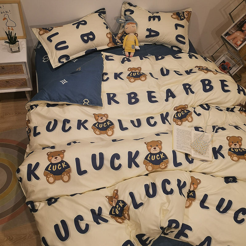 Sonicelife INS Blue And White Cow Stripe Cartoon Bedding Set Cute Animal Quilt Cover Soft High Quality Polyester Sheet Bedroom Decor