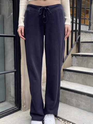 Sonicelife Fashion Basic Solid Drawstring Wide Leg Pants Women Spring Casual Simple High Waist Joggers Sweatpants Vintage Y2K Loose Trouser