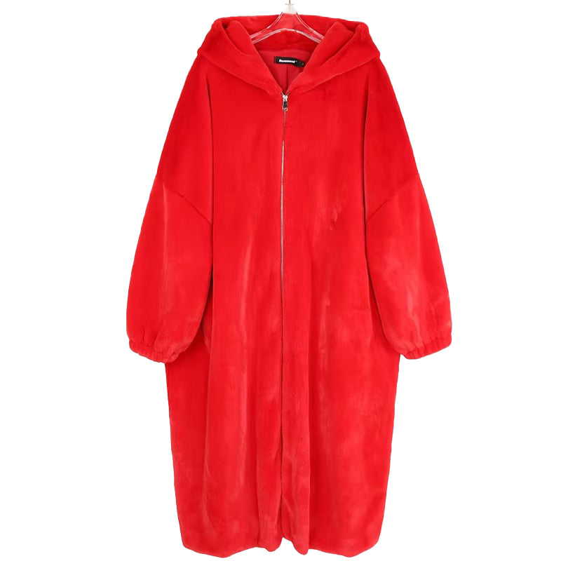 christmas outfit Sonicelife Spring Winter Long Oversized Red Warm Fluffy Faux Fur Coat Women with Hood Zipper Loose Casual Furry Overcoat 2025