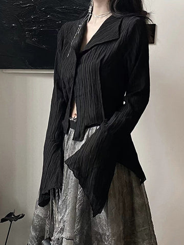 Sonicelife Harajuku Dark Academic Shirt Women Streetwear Vintage Y2K Blouse Sexy Gothic Long Sleeve Irregular Female Spring New Tops