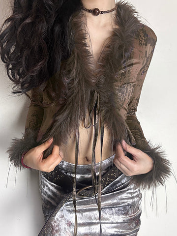Sonicelife Aesthetic Vintage Y2k Jacket Women Dark Gothic Cyber Punk Streetwear Emo Grunge Printed Fur Patchwork Crop Coast Female